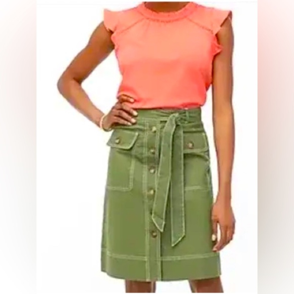 J. Crew Linen Blend Skirt Belted Olive Green sz 2
